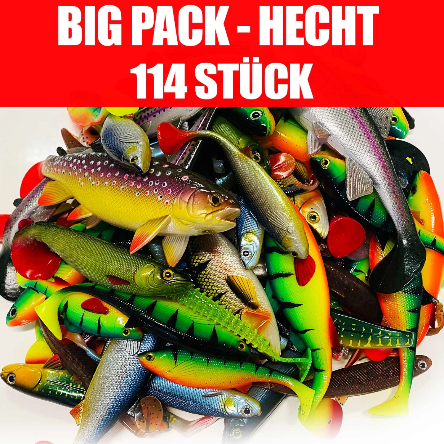 Jackson Big Pack Profi Hecht Köder Angelset 12 Bis 23cm – Gummifisch Set – 114 Stück