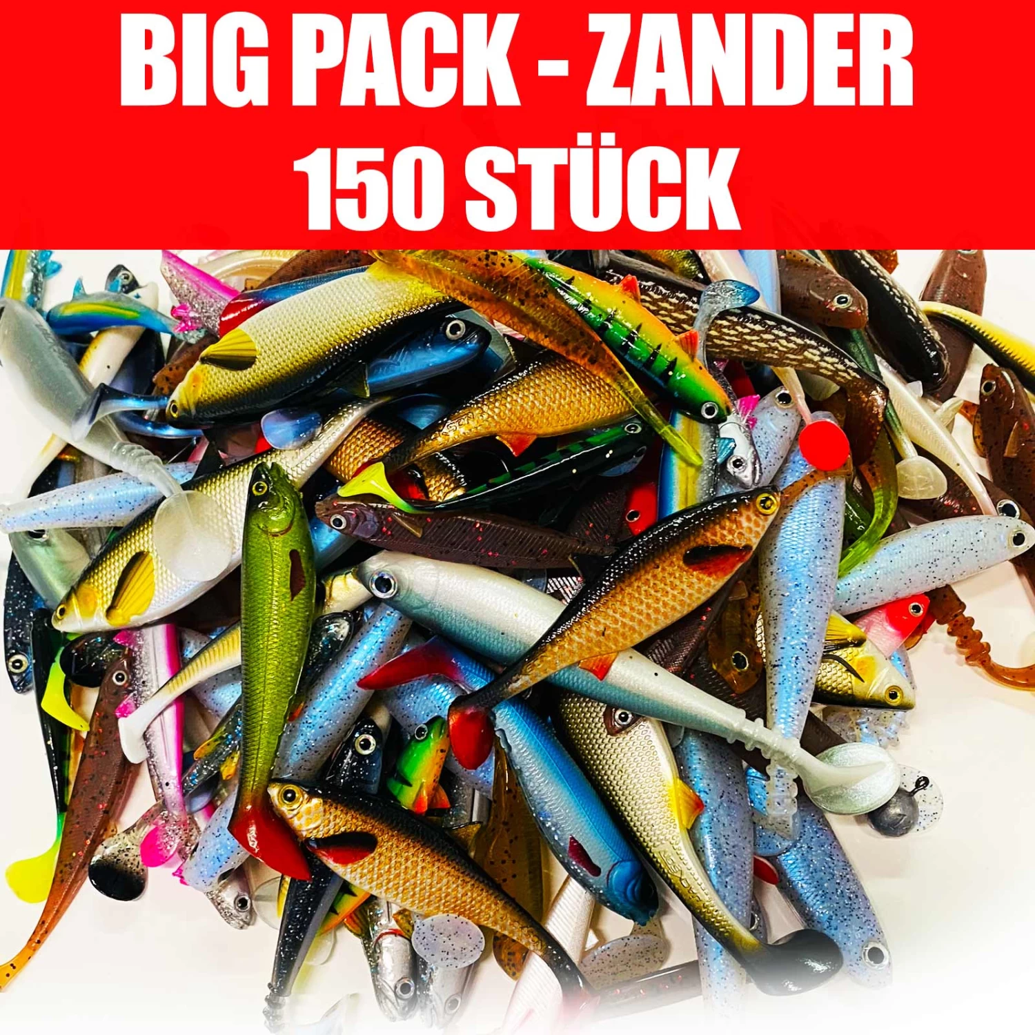 Jackson Big Pack Profi Zander Köder Angelset 8 Bis 14cm – Gummifisch Set – 150 Stück