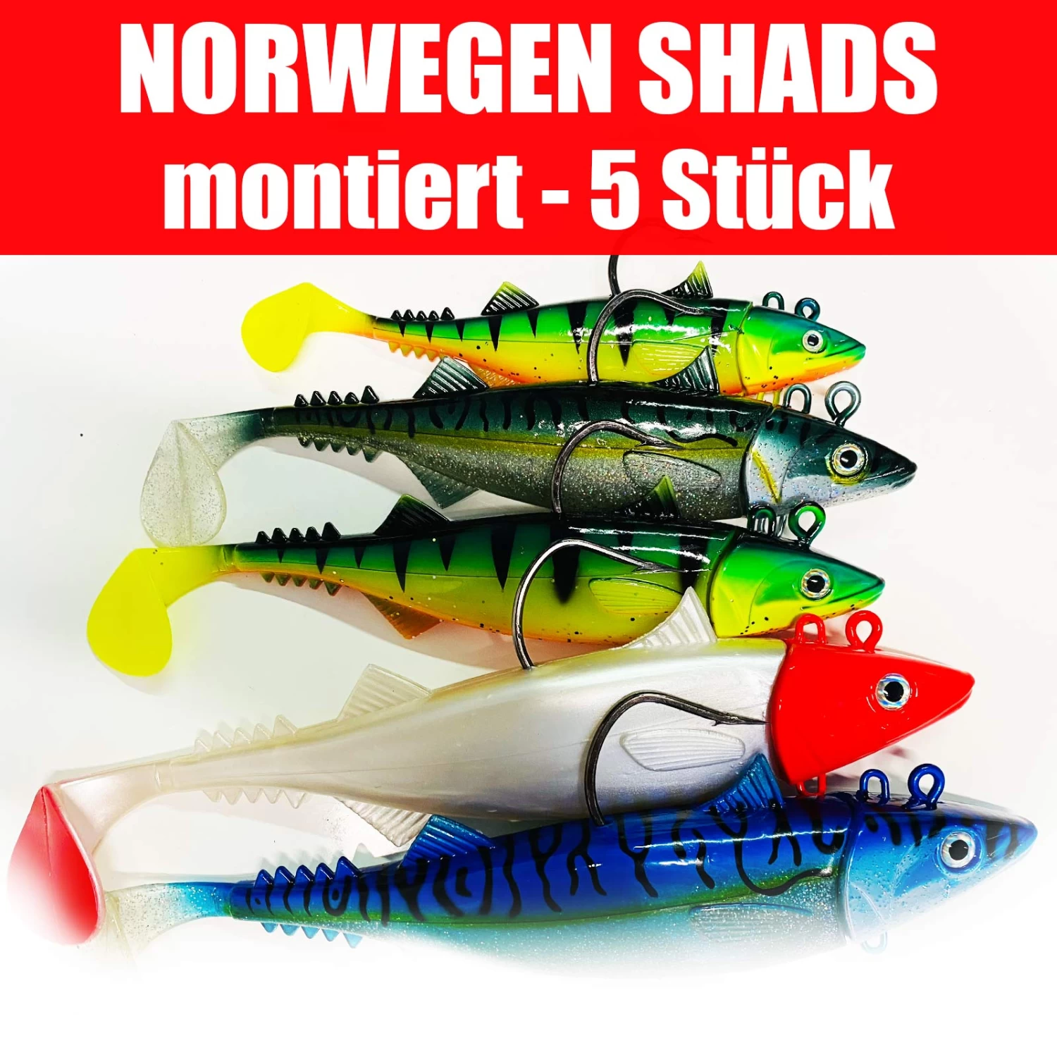 Jackson Sea XL Profi Norwegen Angeln – Fangfertig Montierte Gummifische. 18 – 28cm Angelset - 5 Stück