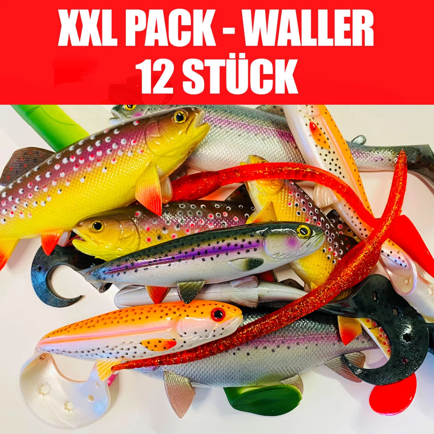 Jackson Profi Welsköder / Wallerköder Angelset 18 Bis 30cm – Gummifisch Set – 12 Stück